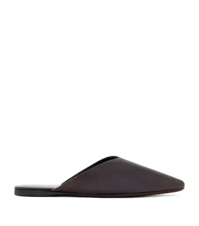 Herbert Levine Leather Homebody Slippers In Brown