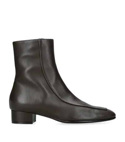 Herbert Levine Leather Shadow Ban Ankle Boots 30 In Brown