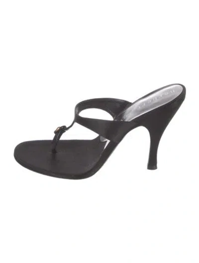 Pre-owned Herbert Levine Satin Crystal Embellishments Sandals In Black