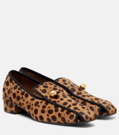 Herbert Levine Showtime Leopard-print Calf Hair Loafer Pumps In Brown