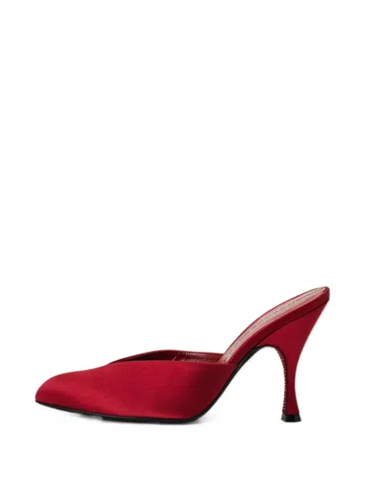 Herbert Levine Sitting Pretty Crystal-embellished Satin Mules In Red