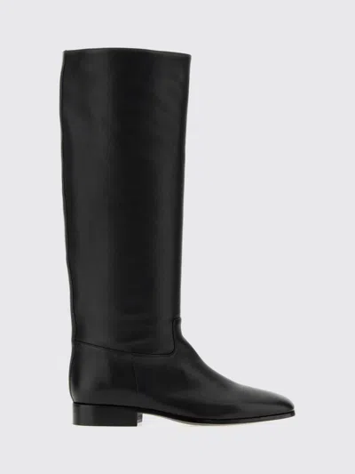 Herbert Levine Square-toe Calfskin Leather Knee-high Boots In Black