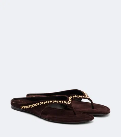 Herbert Levine Sun-kissed Embellished Suede Thong Sandals In Brown