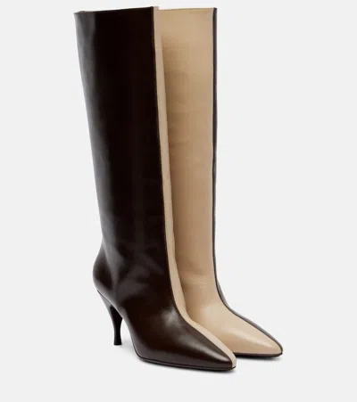 Herbert Levine Two Faced Leather Knee-high Boots In Brown