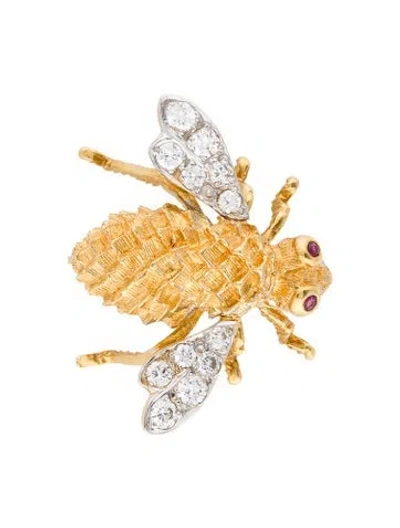 Pre-owned Herbert Rosenthal Ruby & Diamond Bee Brooch In Multi