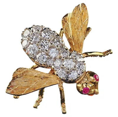 Pre-owned Herbert Rosenthal Vintage Estate  18k Yellow Gold Diamond And Ruby Bee Pin