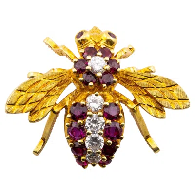 Pre-owned Herbert Rosenthal Vintage  Bumble Bee Diamond & Ruby Large Brooch Pin In Multi
