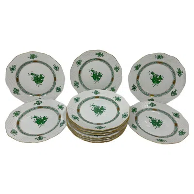 Pre-owned Herend 12  "chinese Bouquet Apponyi Green" Plates # 519, 1980s In Gray