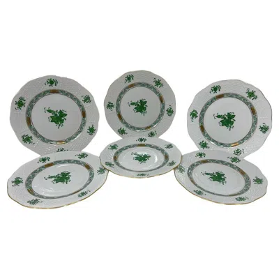 Pre-owned Herend 6  "chinese Bouquet Apponyi Green" # 516/1/2 Bread& Butter Plates , 1991 In Gray