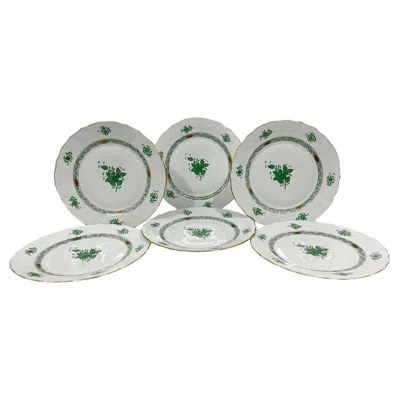Pre-owned Herend 6  "chinese Bouquet Apponyi Green" Dinner Plates, 1980s In Gray