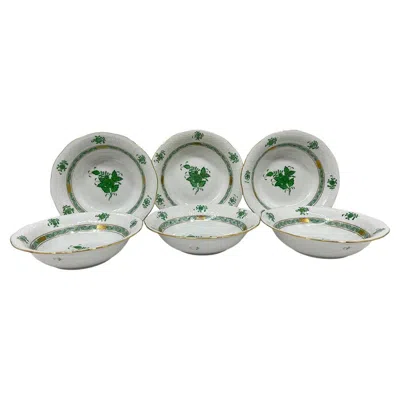 Pre-owned Herend 6  "chinese Bouquet Apponyi Green" Fruit Bowls, 1980s In Gray