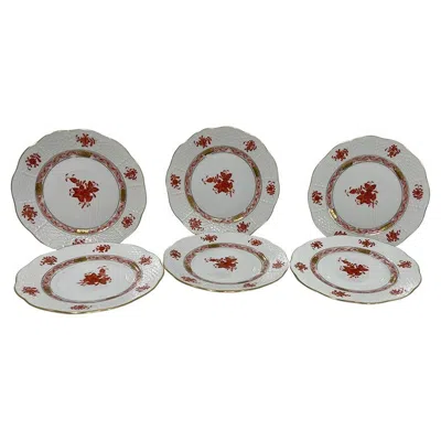 Pre-owned Herend 6  Porcelain "chinese Bouquet Rust" Small Plates, #516 1/2 In Gray