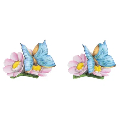 Pre-owned Herend Butterfly And Flower Porcelain Figurines, 2 In Gray
