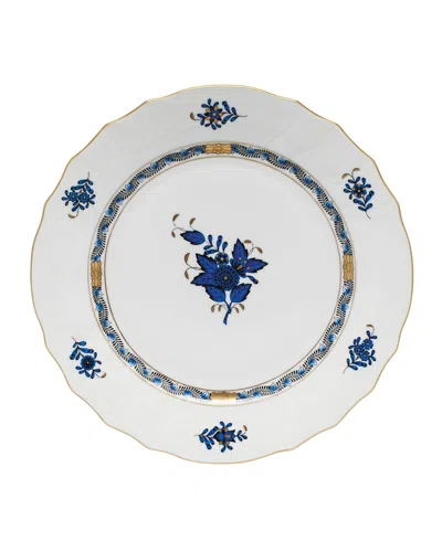 Herend Chinese Bouquet Black Sapphire Dinner Plate In White
