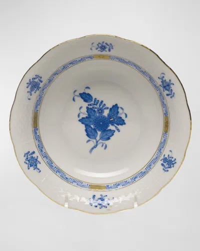 Herend Chinese Bouquet Blue Oatmeal Bowl In White