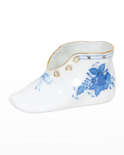 Herend Chinese Bouquet Blue Porcelain Baby Shoe Keepsake In White