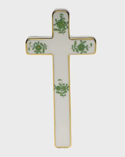 Herend Chinese Bouquet Decorative Porcelain Cross - Green In White