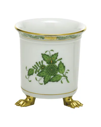 Herend Chinese Bouquet Green Mini Cachepot Wfeet In White