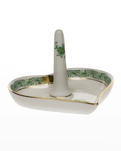 Herend Chinese Bouquet Green Ring Holder In White