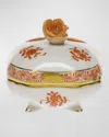 HEREND CHINESE BOUQUET RUST COVERED BONBON WITH ROSE