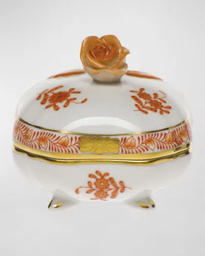 Herend Chinese Bouquet Rust Covered Bonbon With Rose In Multi