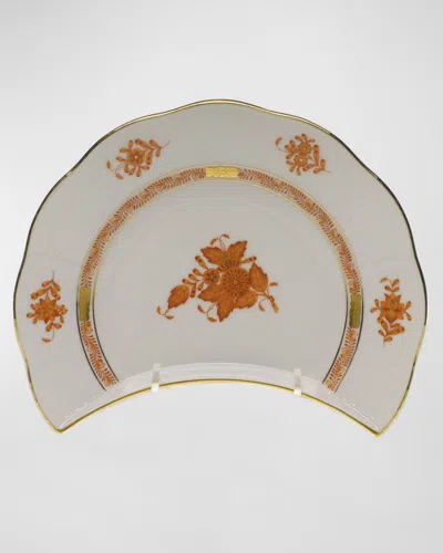 Herend Chinese Bouquet Rust Crescent Salad Plate In White