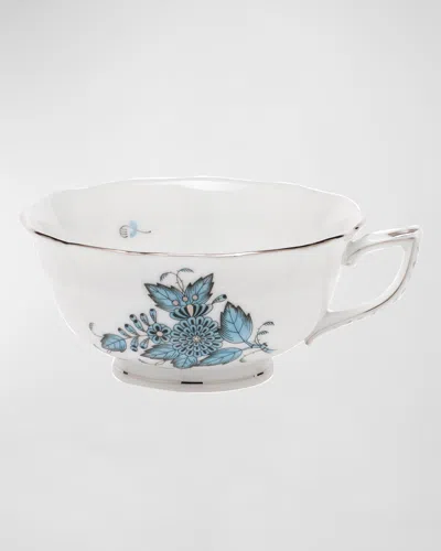 Herend Chinese Bouquet Turquoise & Platinum Teacup In White