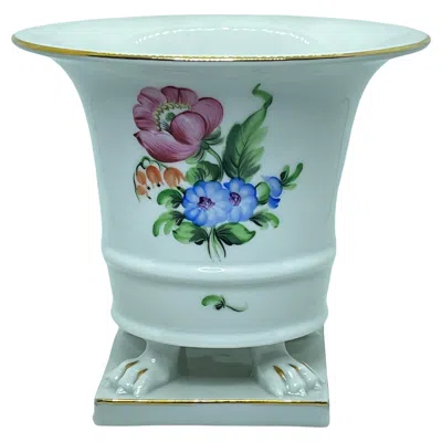 Pre-owned Herend Decor "flower Bouquet" Vase Hand Painted Hungarian Porcelain, Modern In Blue