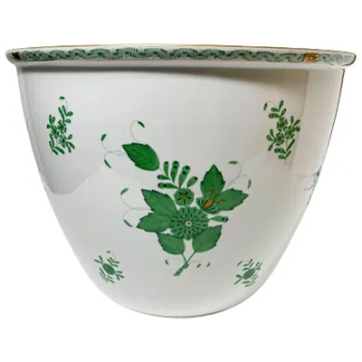 Pre-owned Herend Extreme Large Cachepot  Hungary Porcelain "chinese Bouquet Apponyi Green" In Gray