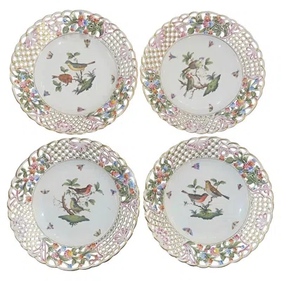 Pre-owned Herend Four  Porcelain Reticulated Dessert Plates. Hungary, Mid-20th Century. In Gray