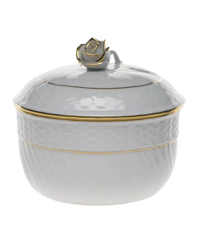 Herend Golden Edge Covered Sugar Bowl With Rose In Gray