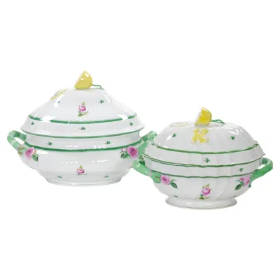 Pre-owned Herend Hungary Hand Painted Porcelain Tableware Large Covered Tureen In Gray