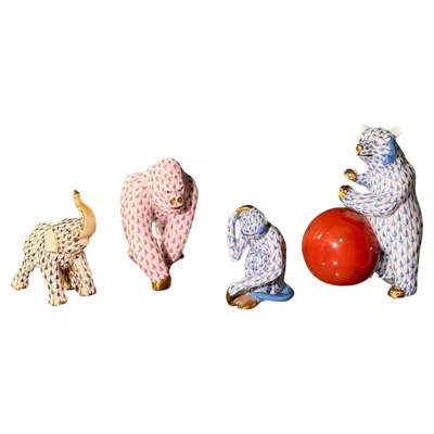 Pre-owned Herend Hungary Porcelain Animal Set Of 4 In Sand