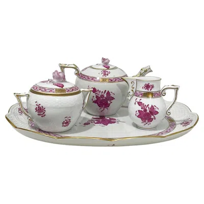 Pre-owned Herend Hungary Porcelain "apponyi Pink" Tea Set In Gray