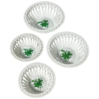 Pre-owned Herend Hungary Porcelain " Chinese Bouquet, Apponyi Green " Baskets