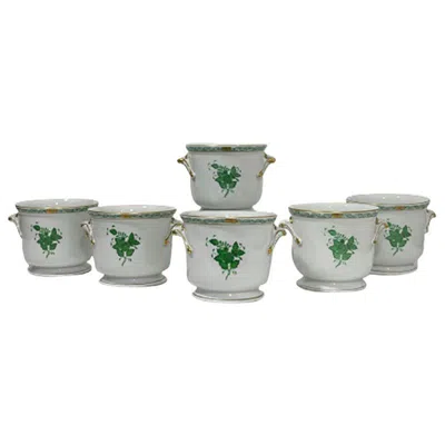 Pre-owned Herend Hungary Porcelain "chinese Bouquet Apponyi Green" Cache Pots In Gray