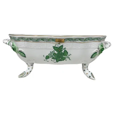 Pre-owned Herend Hungary Porcelain "chinese Bouquet Apponyi Green" Fruit Bowl In Gray