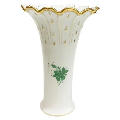 Pre-owned Herend Hungary Porcelain "chinese Bouquet Apponyi Green" Large Vase In Sand