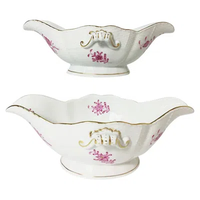 Pre-owned Herend Hungary Porcelain "chinese Bouquet Raspberry" Gravy Boats In Gray