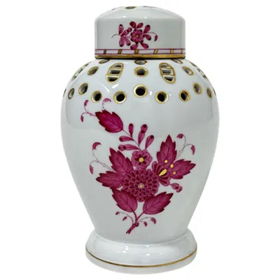 Pre-owned Herend Hungary Porcelain "chinese Bouquet Raspberry" Potpourri Lidded Vase, 1920 In Gray