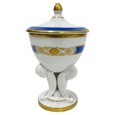 Pre-owned Herend Hungary Porcelain D'or Blue Small Lidded Vase, 1960s