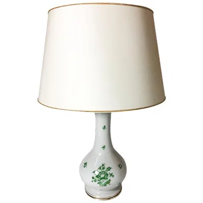 Pre-owned Herend Hungary Porcelain "fortuna Green Pattern" Table Lamp