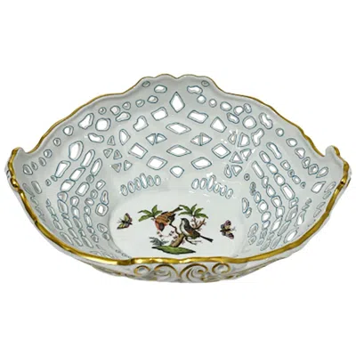 Pre-owned Herend Hungary Porcelain Openwork Basket With Rothschild Pattern In Gray