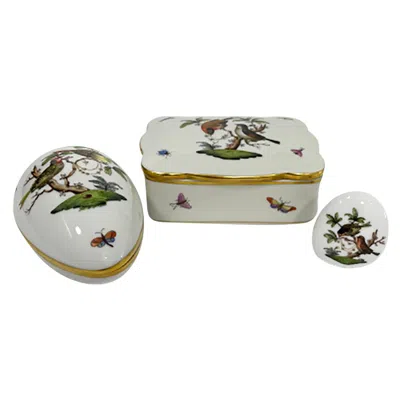 Pre-owned Herend Hungary Porcelain "rothschild" Boxes In Gray
