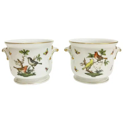 Pre-owned Herend Hungary Porcelain "rothschild" Cachepots In Sand