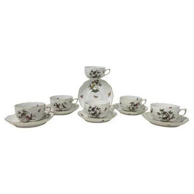 Pre-owned Herend Hungary Porcelain "rothschild" Cups And Saucers In Gray