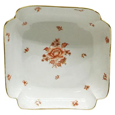Pre-owned Herend Hungary Porcelain "rust, Fortuna Pattern" Square Salad Dish In Gray