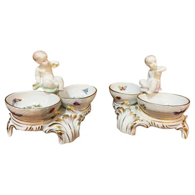 Pre-owned Herend Hungary Porcelain Salt Cellars, Rotschild In Sand