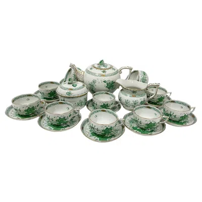 Pre-owned Herend Hungary Porcelain Tea Set For 12 Persons, Indian Basket Green Pattern