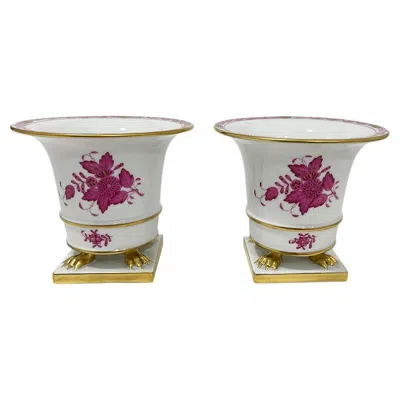 Pre-owned Herend Hungary Porcelain Vases "chinese Bouquet Apponyi Purple"